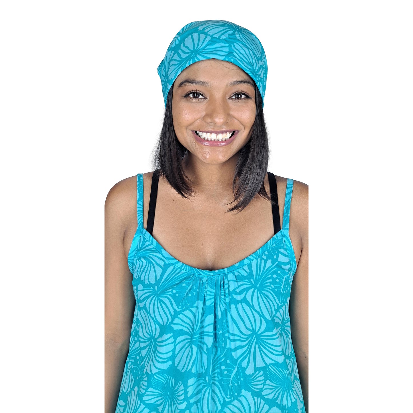 Bandana - BAND-4014 - Teal Hibiscus 21x21 Rayon