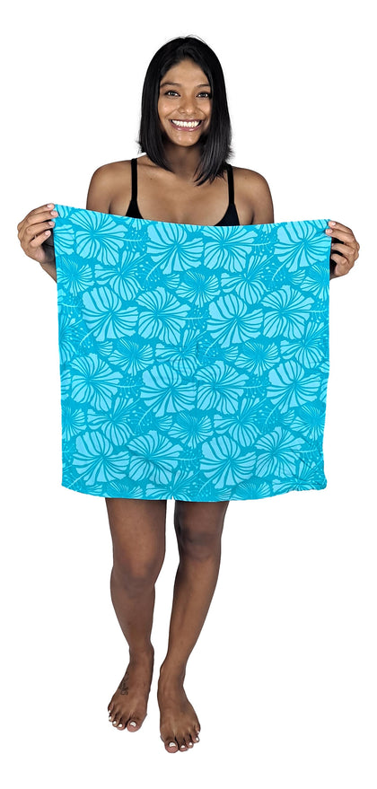 Bandana - BAND-4014 - Teal Hibiscus 21x21 Rayon