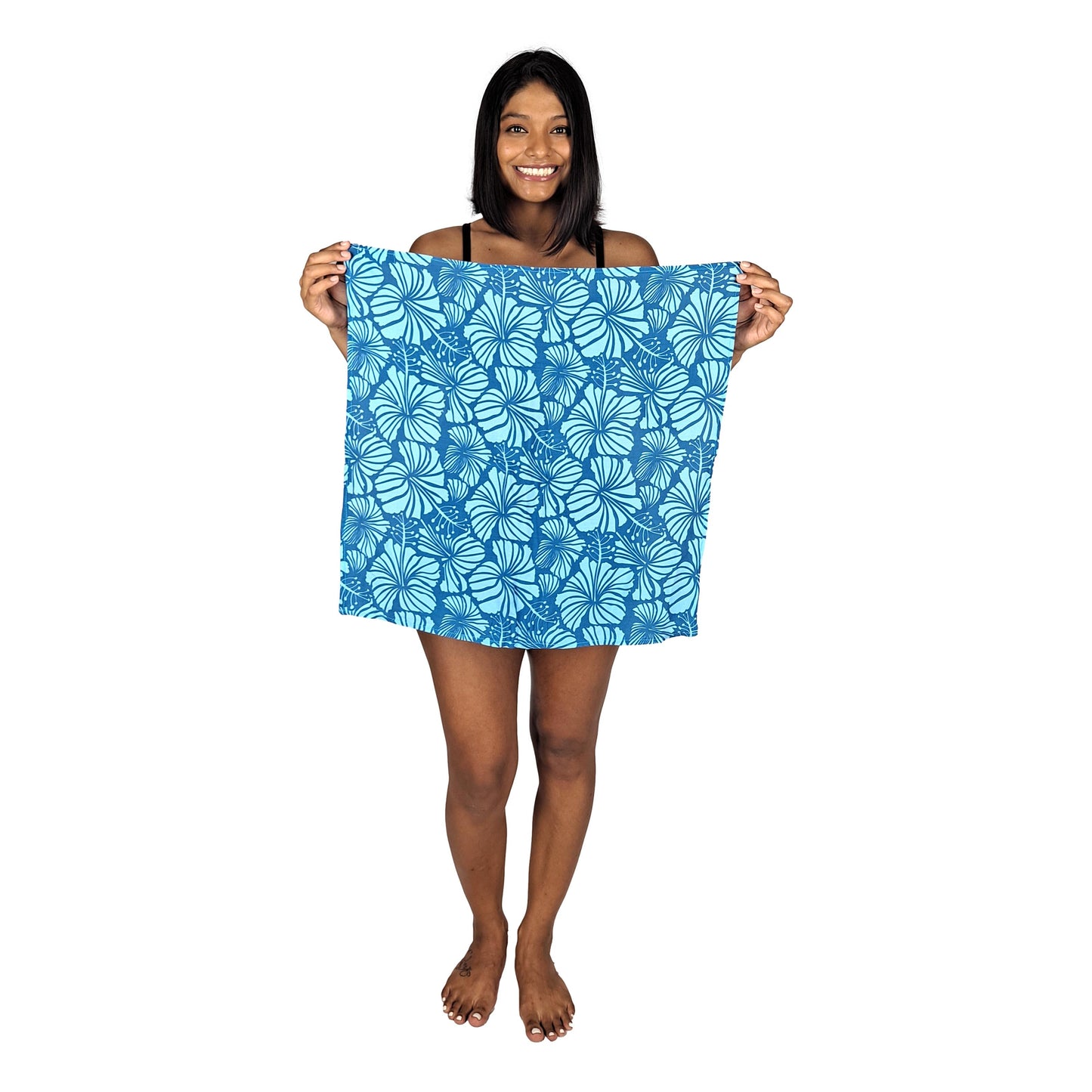 Bandana - BAND-4015 - Blue Hibiscus 21x21 Rayon