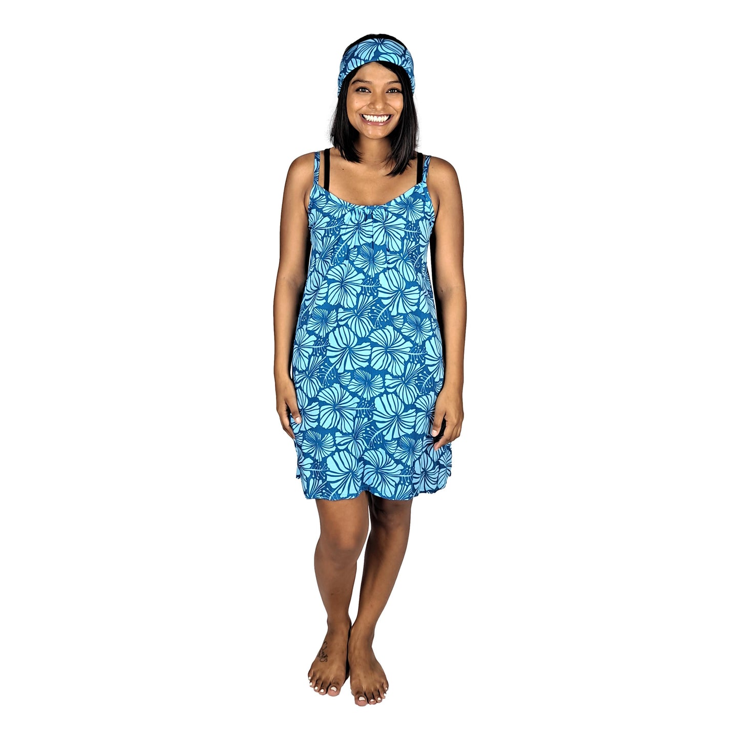 Bandana - BAND-4015 - Blue Hibiscus 21x21 Rayon