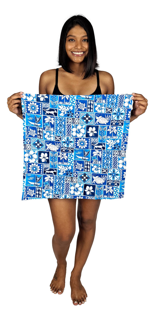 Bandana - BAND-6 - Tropical Print Blue 21x21 Rayon