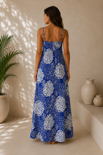 Bali Dress Long - BD-1231-L - Blue Chrysanthemum