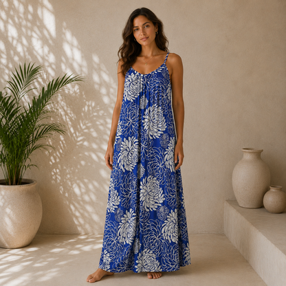 Bali Dress Long - BD-1231-L - Blue Chrysanthemum