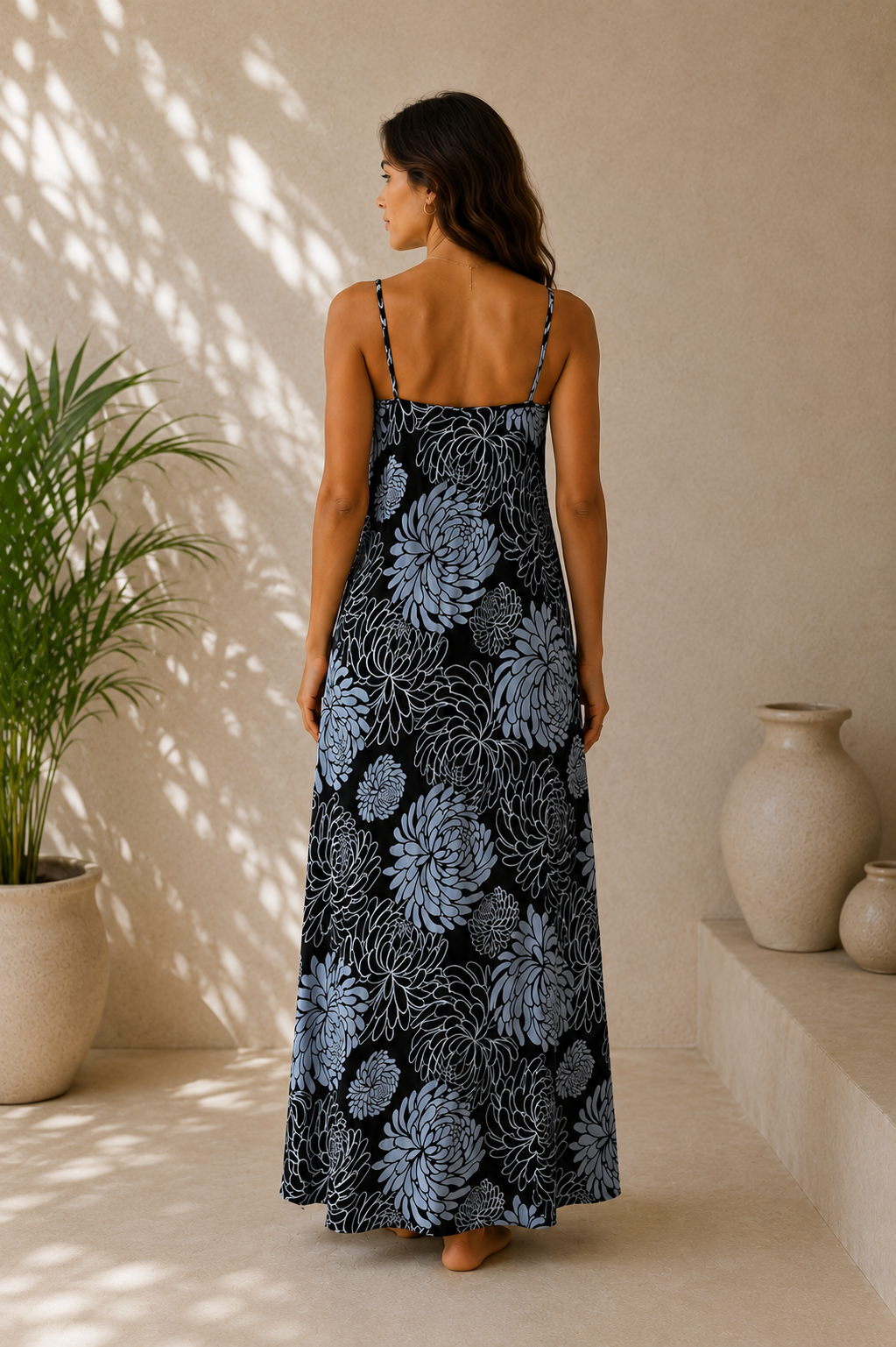 Bali Dress Long - BD-1232-L - Black Chrysanthemum