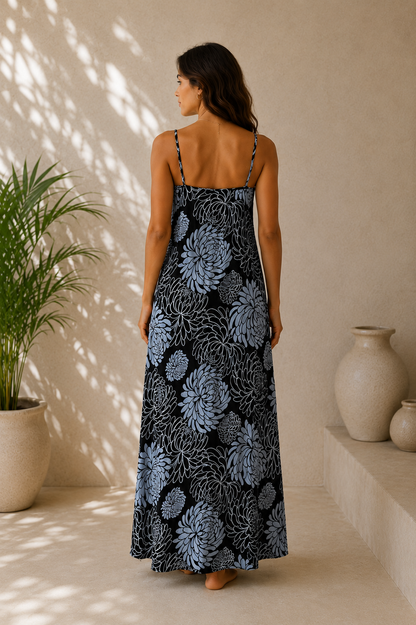 Bali Dress Long - BD-1232-L - Black Chrysanthemum