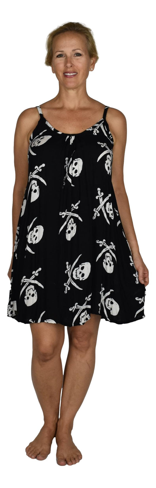 Bali Dress Short - BD-2970-S Black and White Pirate Print