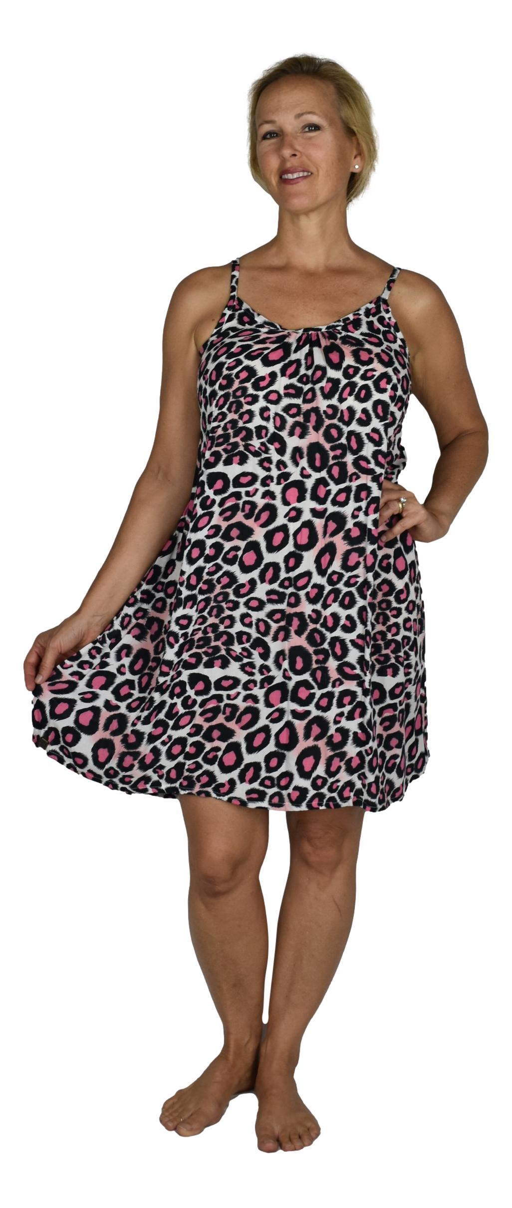 Bali Dress Short - BD-3512-S - Animal Print Leopard Pink, Adjustable Straps