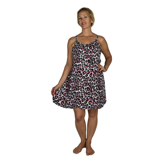 Bali Dress Short - BD-3512-S - Animal Print Leopard Pink, Adjustable Straps