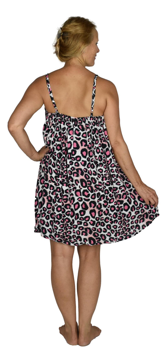 Bali Dress Short - BD-3512-S - Animal Print Leopard Pink, Adjustable Straps