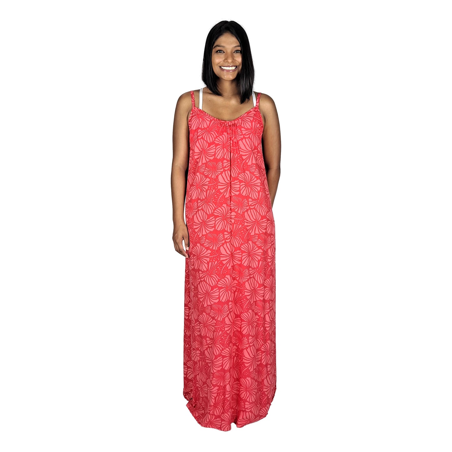 Bali Dress Long - BD-4011-L - Camelia Red Hibiscus