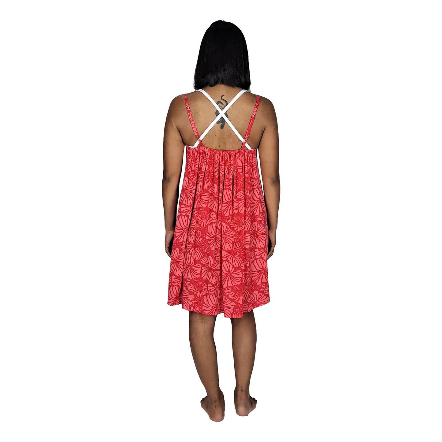 Bali Dress Short - BD-4011-S - Camelia Red Hibiscus