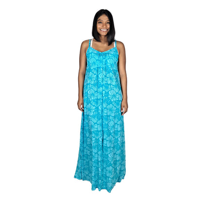 Bali Dress Long - BD-4014-L - Blue and Teal Hibiscus
