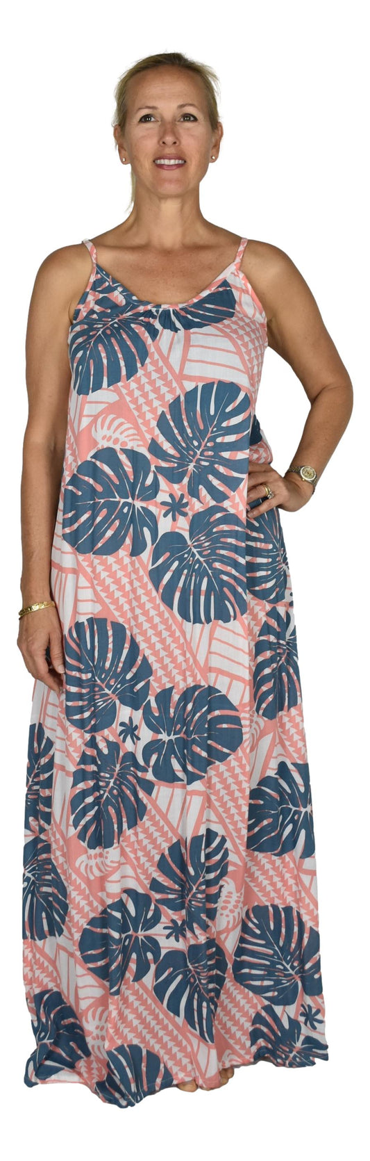Bali Dress Long - BD-4321-L - Pink and Gray Monstera
