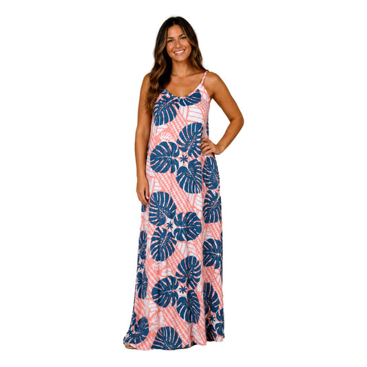 Bali Dress Long - BD-4321-L - Pink and Gray Monstera