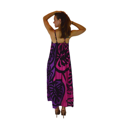Bali Dress Long - BD-MON2-12-L - Pink Monstera