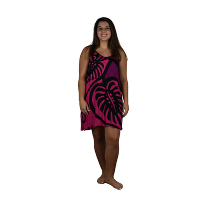 Bali Dress Short - BD-MON2-12-S - Pink Monstera
