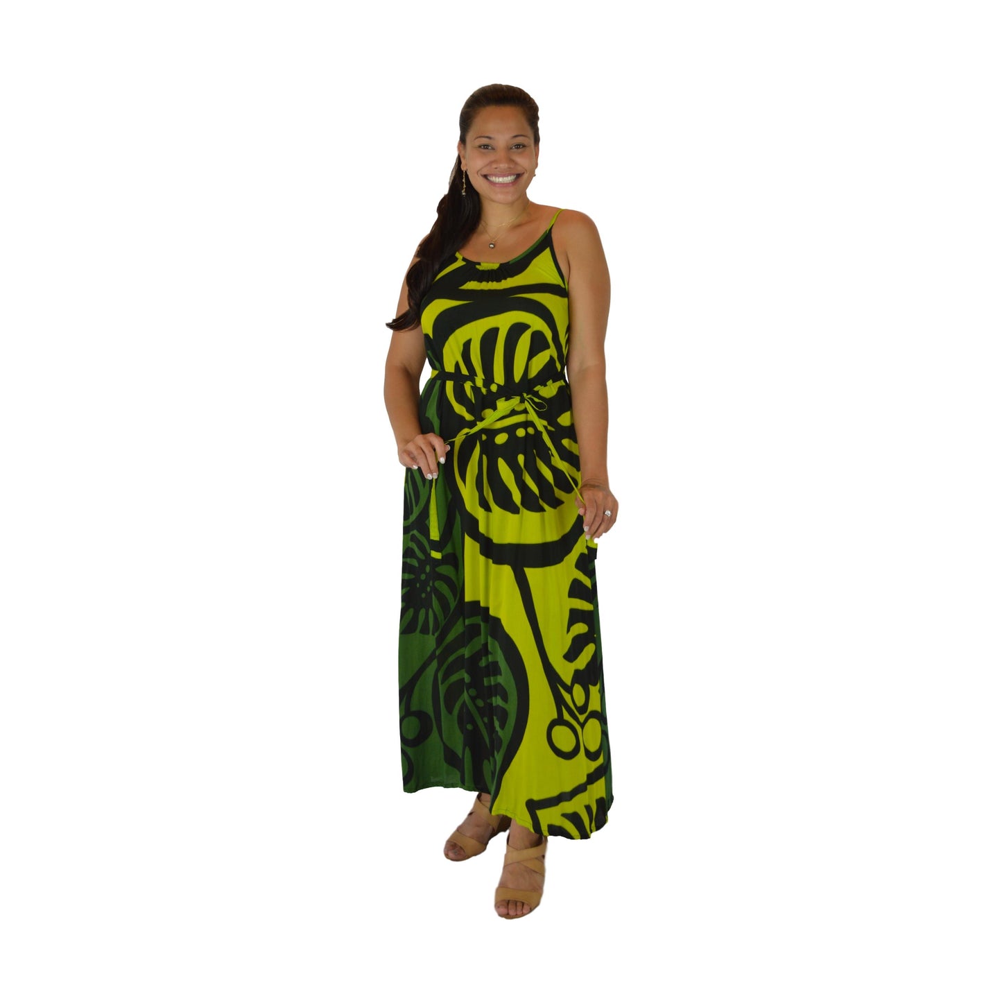 Bali Dress Long - BD-MON2-4-L - Green Monstera