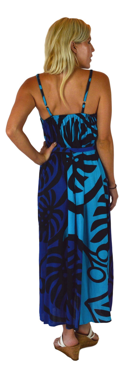 Bali Dress Long - BD-MON2-6-L - Blue Monstera