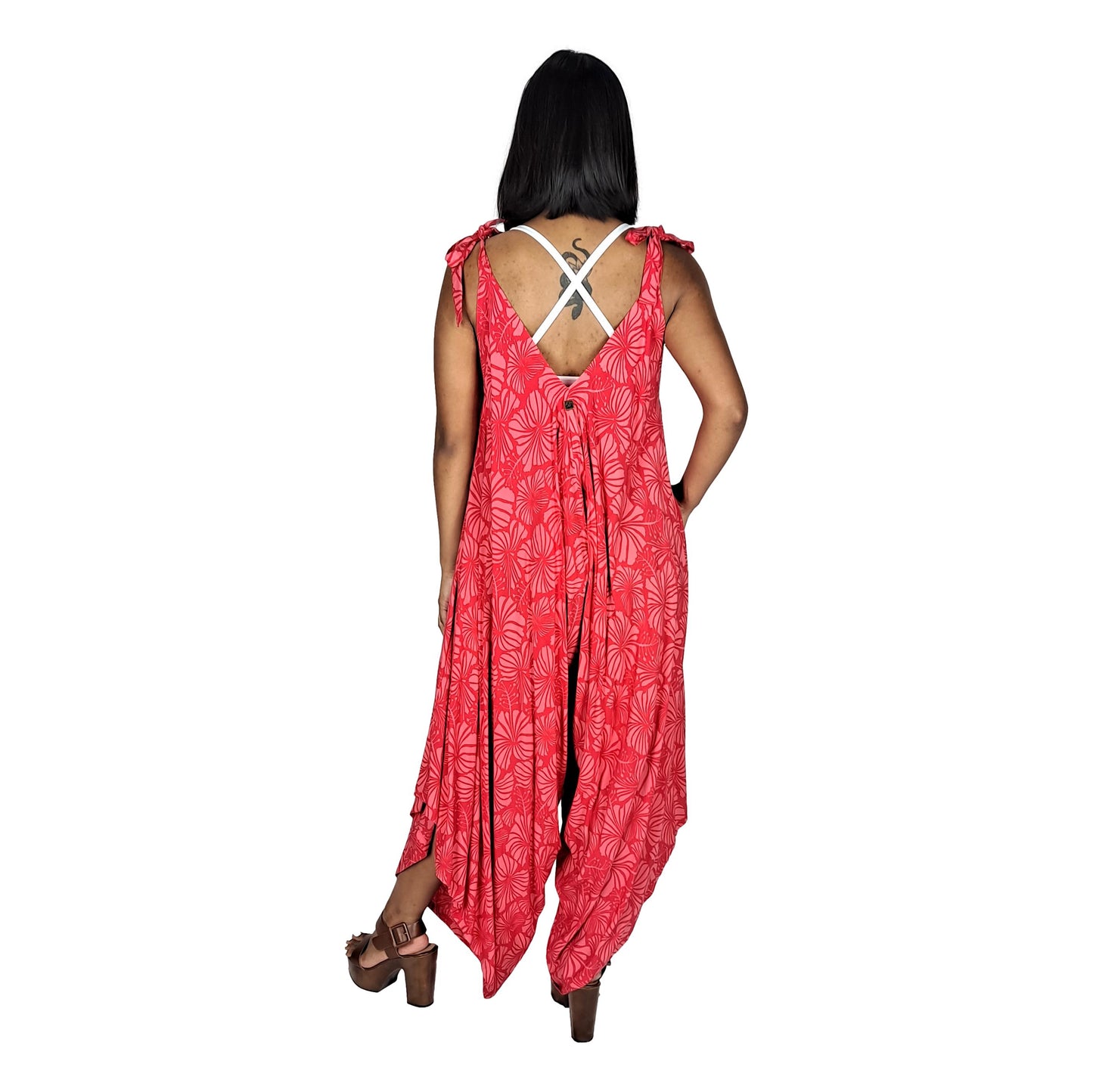 Bali Jumper - BJ-4011 - Red and Pink Hibiscus, Tie Strap