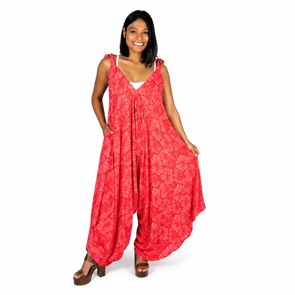 Bali Jumper - BJ-4011 - Red and Pink Hibiscus, Tie Strap