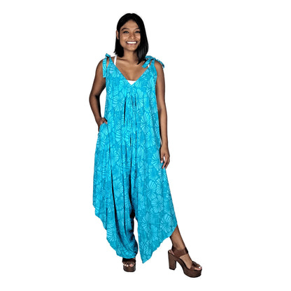Bali Jumper - BJ-4014 - Light Blue and Teal Hibiscus, Tie Strap