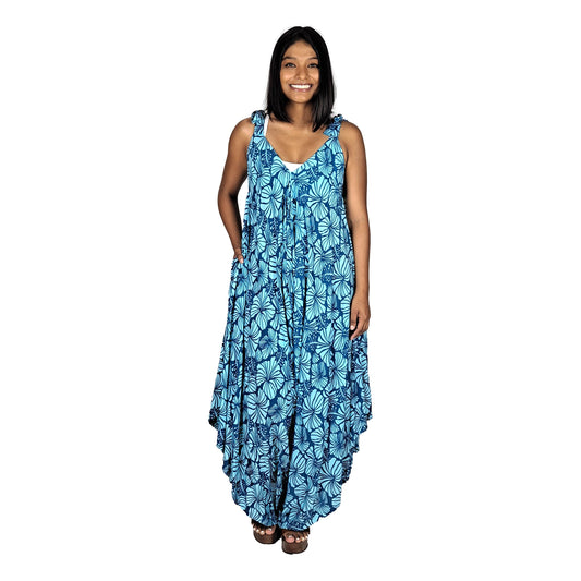 Bali Jumper - BJ-4015 - Dark Blue and Teal Hibiscus, Tie Strap