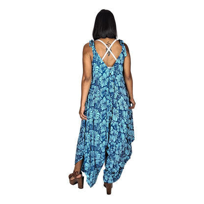 Bali Jumper - BJ-4015 - Dark Blue and Teal Hibiscus, Tie Strap