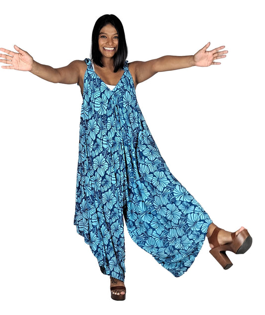 Bali Jumper - BJ-4015 - Dark Blue and Teal Hibiscus, Tie Strap
