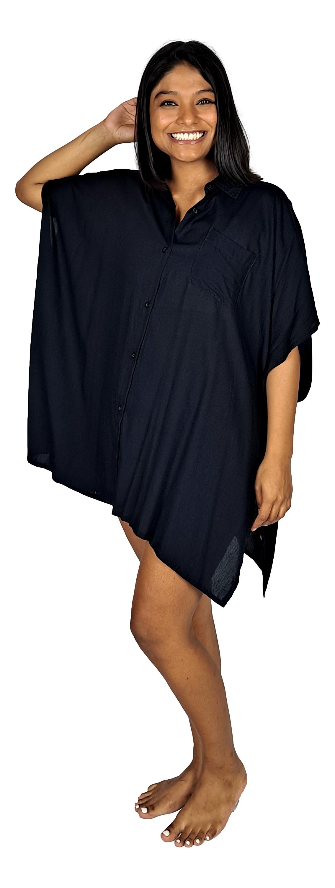Boca Raton BOCA-10 - Solid Black Cover Up Shirt One Size up to 3X
