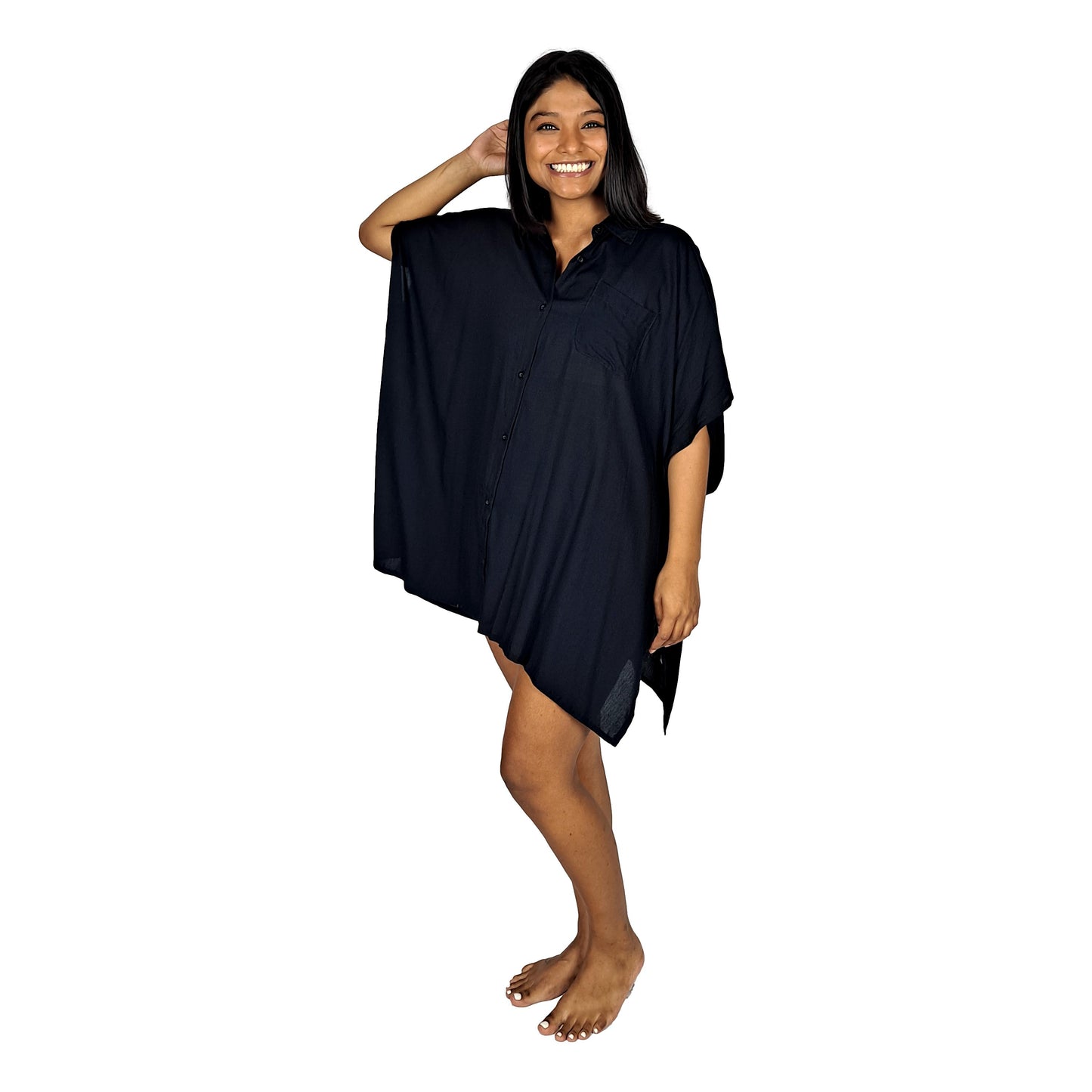 Boca Raton BOCA-10 - Solid Black Cover Up Shirt One Size up to 3X