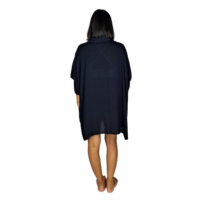 Boca Raton BOCA-10 - Solid Black Cover Up Shirt One Size up to 3X