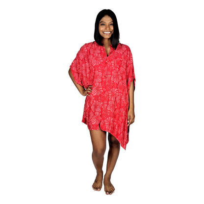 Boca Raton BOCA-4011 - Red and Pink Hibiscus Cover Up Shirt One Size up to 3X