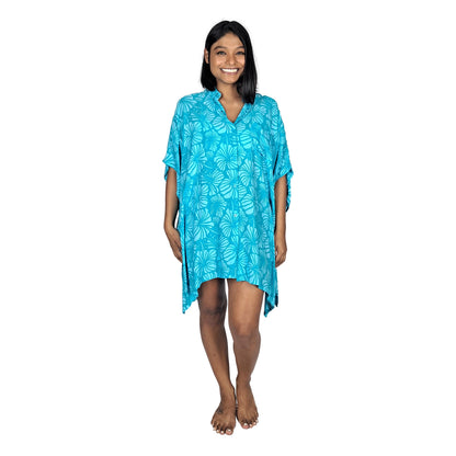Boca Raton BOCA-4014 - Blue and Teal Hibiscus Cover Up Shirt One Size up to 3X