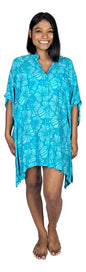 Boca Raton BOCA-4014 - Blue and Teal Hibiscus Cover Up Shirt One Size up to 3X