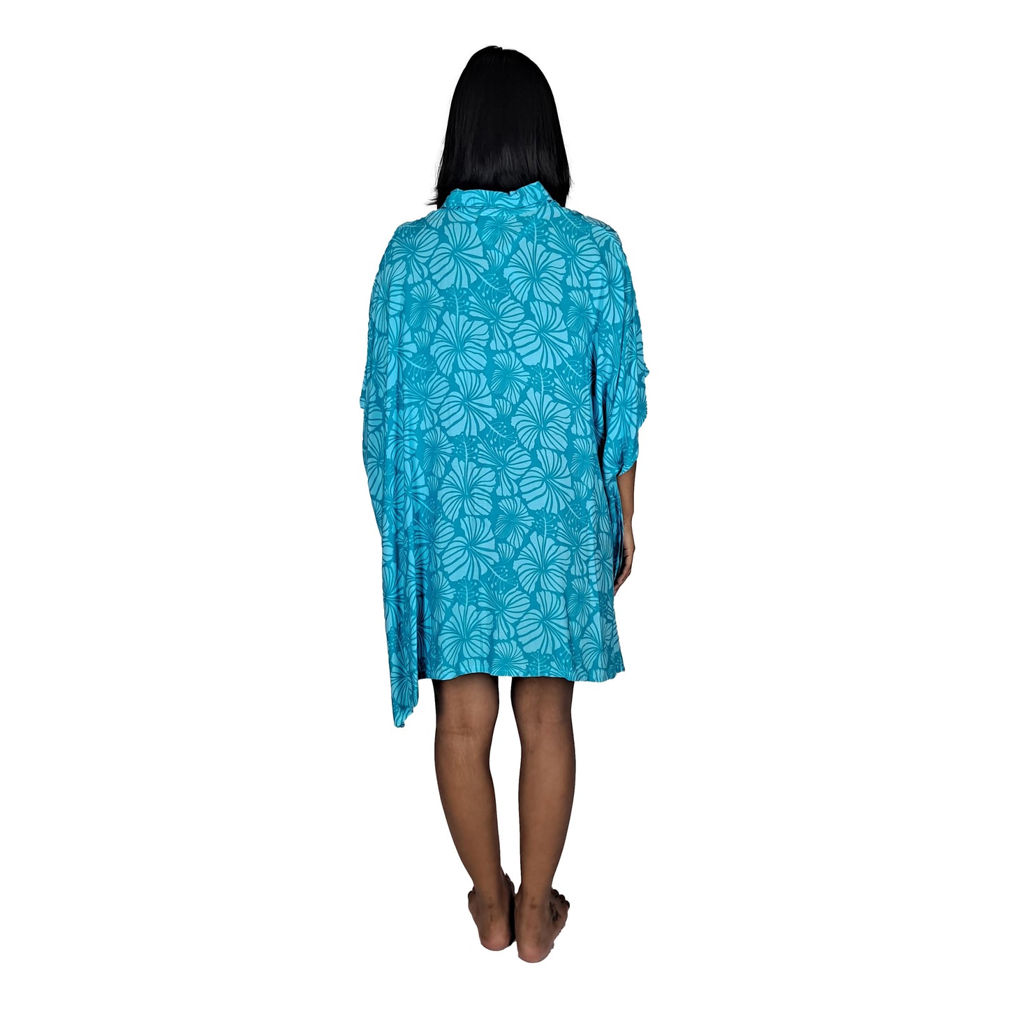 Boca Raton BOCA-4014 - Blue and Teal Hibiscus Cover Up Shirt One Size up to 3X