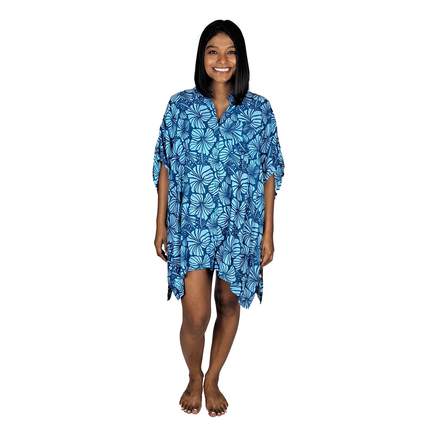 Boca Raton BOCA-4015 - Blue Hibiscus Cover Up Shirt One Size up to 3X