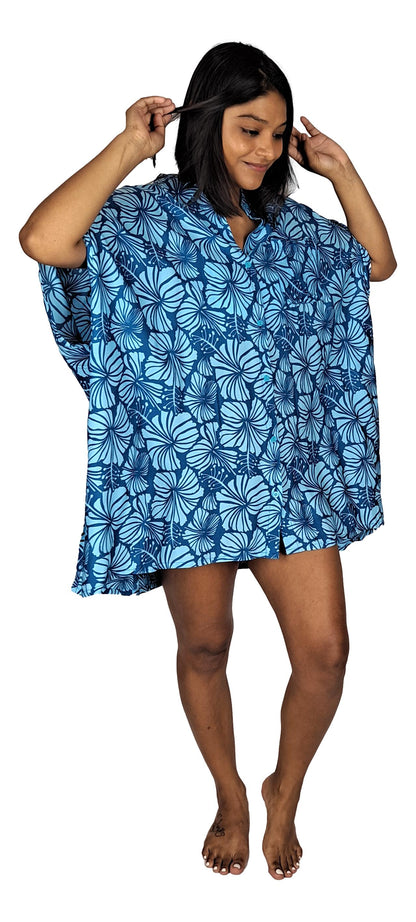 Boca Raton BOCA-4015 - Blue Hibiscus Cover Up Shirt One Size up to 3X