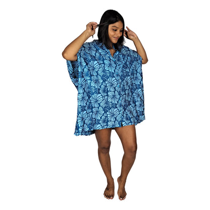 Boca Raton BOCA-4015 - Blue Hibiscus Cover Up Shirt One Size up to 3X