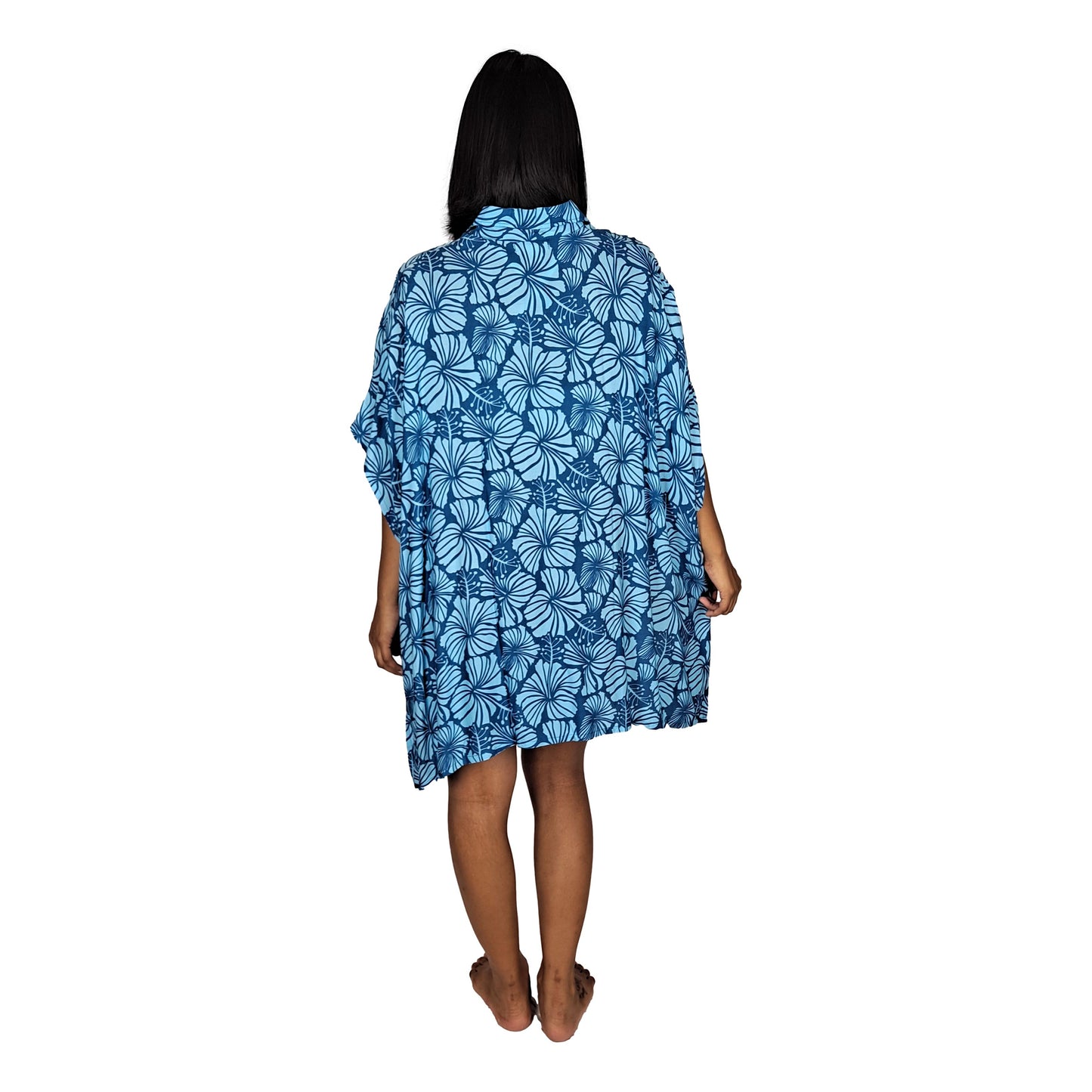 Boca Raton BOCA-4015 - Blue Hibiscus Cover Up Shirt One Size up to 3X