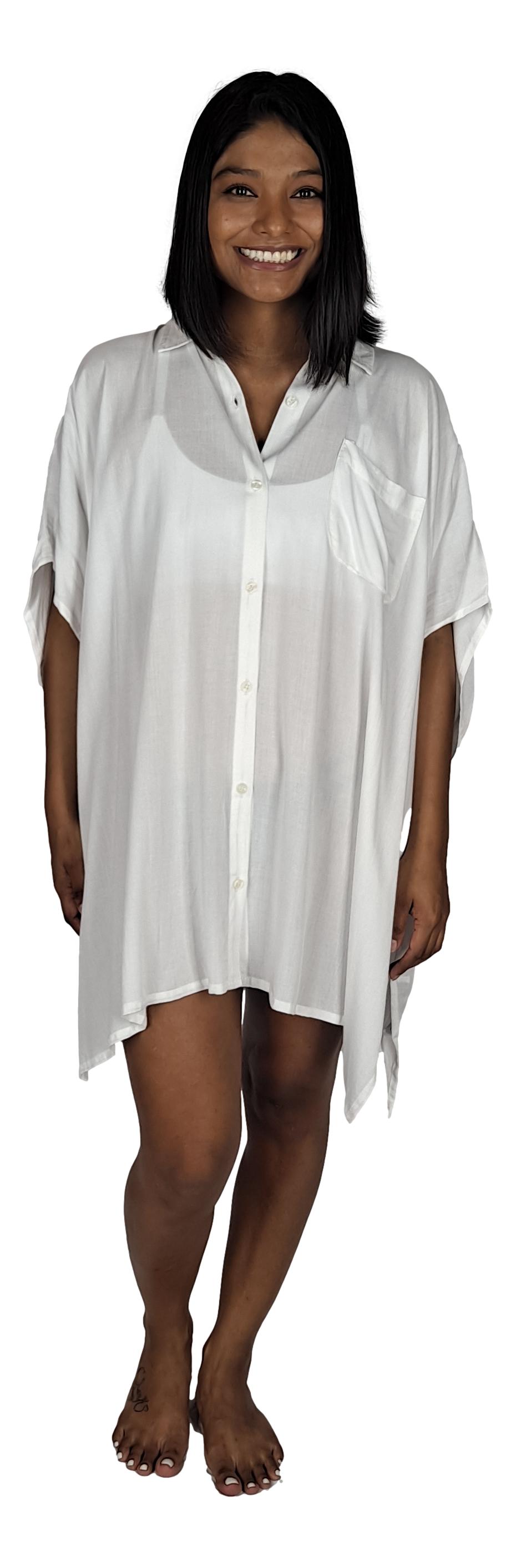 Boca Raton BOCA-8 - Solid White Cover Up Shirt One Size up to 3X
