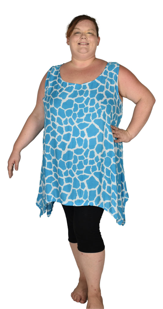 Cayman Top Plus CAYM-3506-2X - Animal Print Giraffe Blue, Rayon, 2X