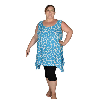 Cayman Top Plus CAYM-3506-2X - Animal Print Giraffe Blue, Rayon, 2X