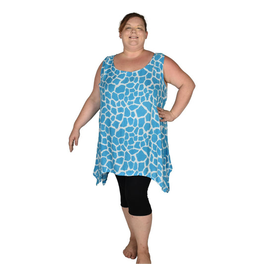 Cayman Top Plus CAYM-3506-2X - Animal Print Giraffe Blue, Rayon, 2X