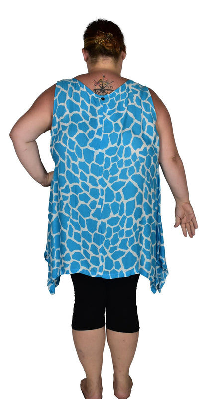 Cayman Top Plus CAYM-3506-2X - Animal Print Giraffe Blue, Rayon, 2X