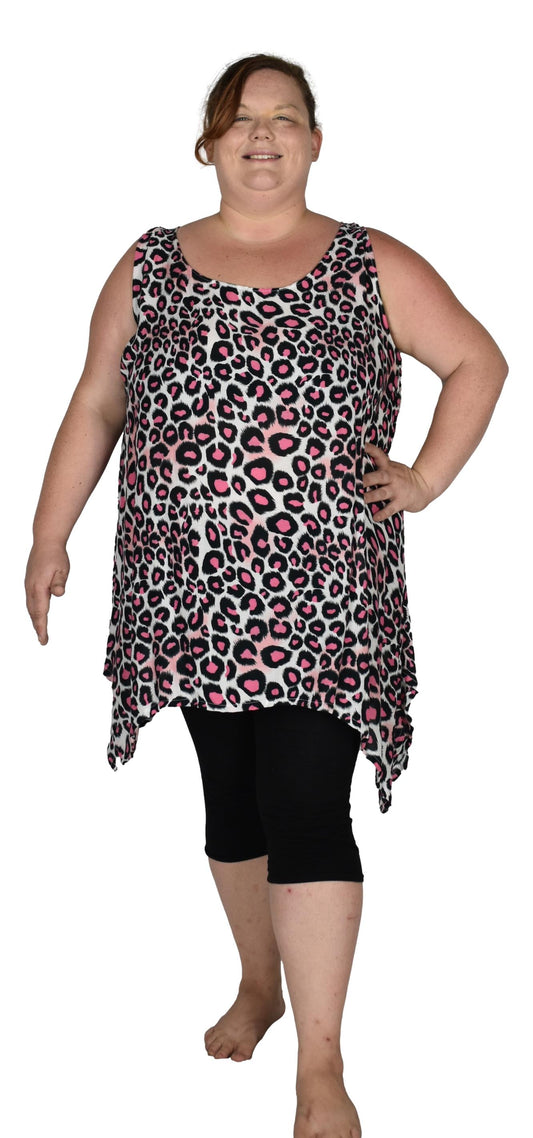 Cayman Top Plus CAYM-3512-2X - Animal Print Leopard Pink, Rayon, 2X
