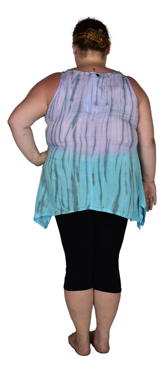Cayman Top Plus CAYM-917-1X -Purple and Blue Tie Dye, Resort Top Plus Size
