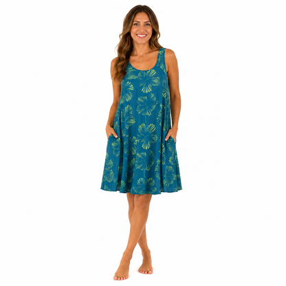 Cabana Dress CD-1506 – Blue and Green Hibiscus