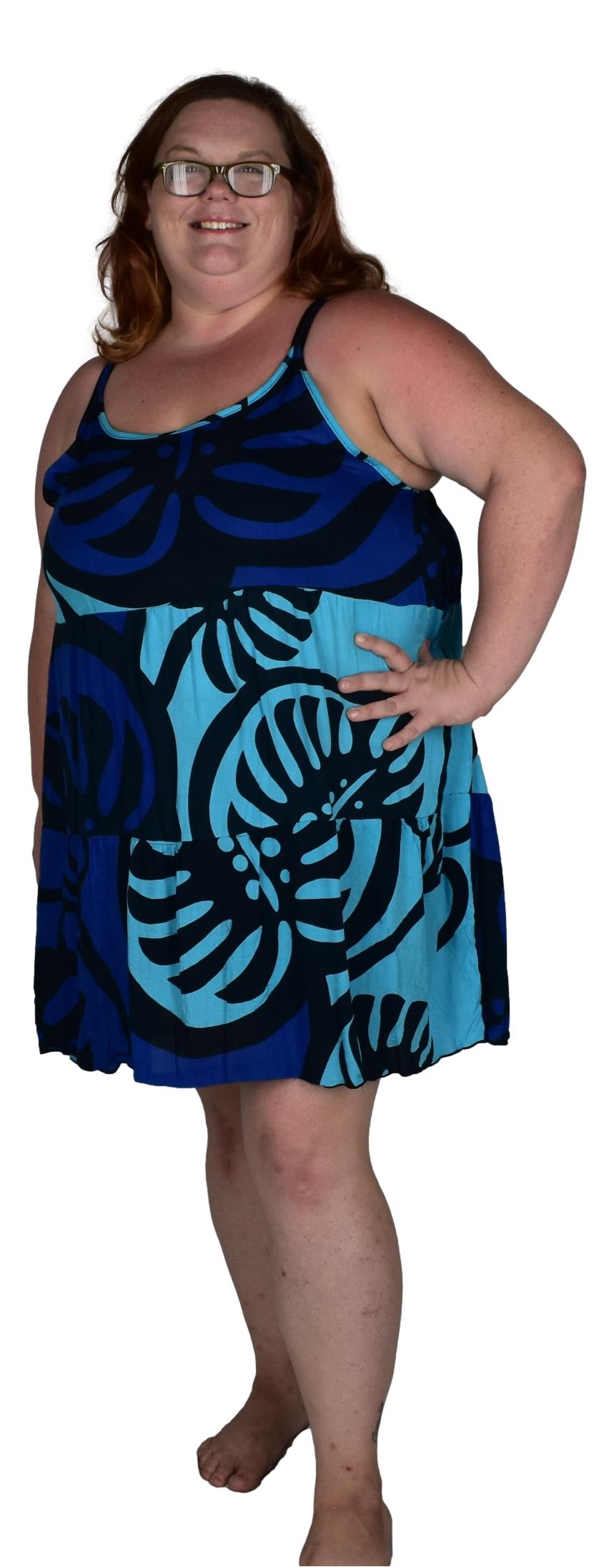 Cozumel Short Dress -COZU-SHT-MON2-6 Blue and Black Monstera