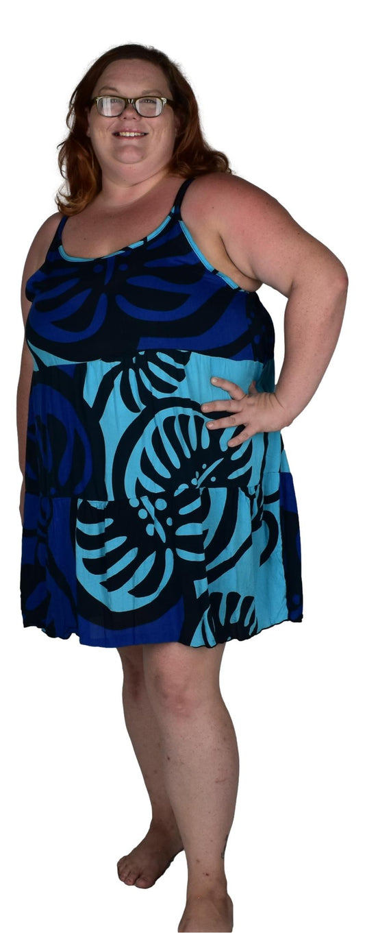 Cozumel Short Dress -COZU-SHT-MON2-6 Blue and Black Monstera