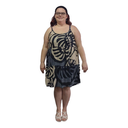 Cozumel Short Dress - COZU-SHT-MON2-20 Beige and Gray Monstera